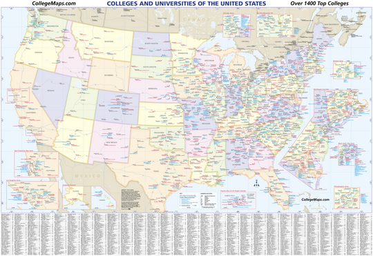 U.S. College & University Reference - Laminated Wall Map 2023 edition