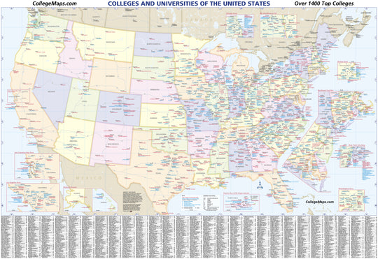 U.S. College & University Reference - Laminated Wall Map 2024 edition