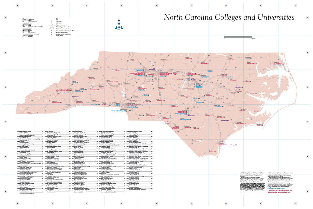 North Carolina Colleges and Universities map from Hedberg Maps