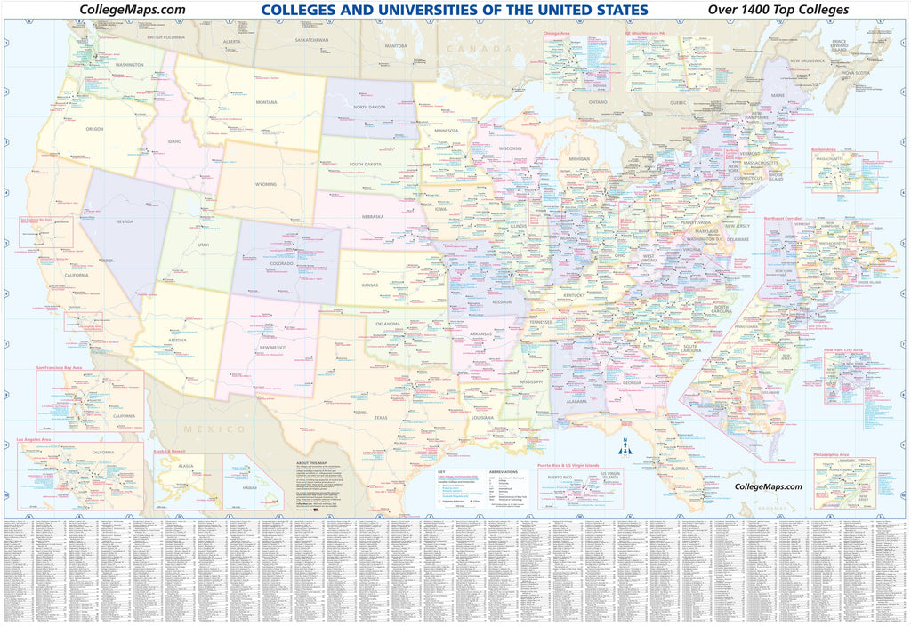 U.S. College & University Reference Map 8th Edition - Folded Paper - o ...