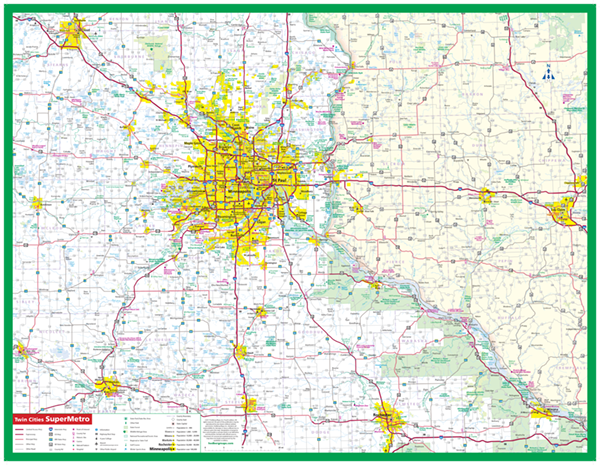 Twin Cities SuperMetro Laminated Wall Map - Greater MInneapolis/Saint Paul Area