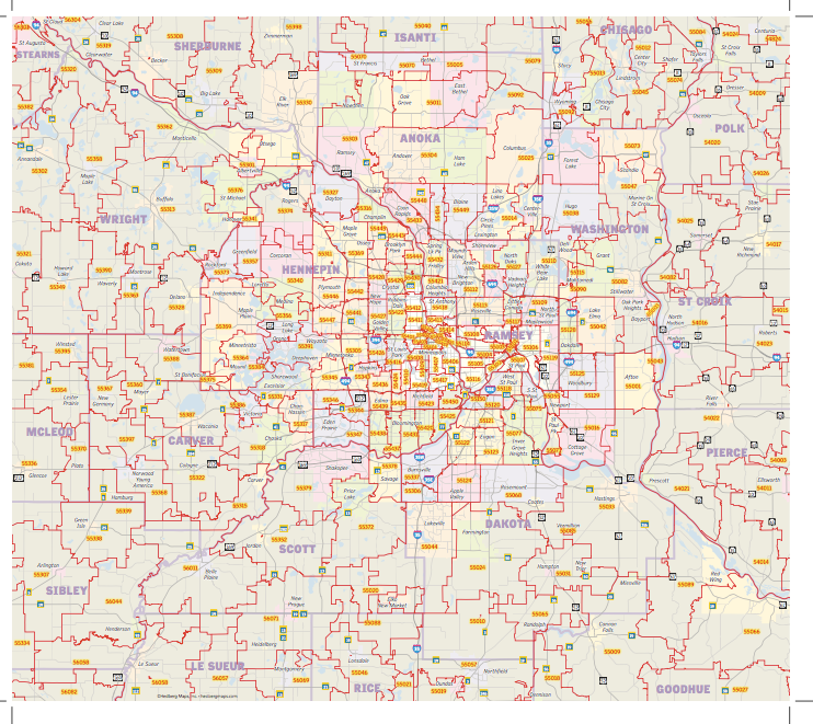 Minneapolis - St Paul 5 Digit Zip code Basic Overview - Laminated