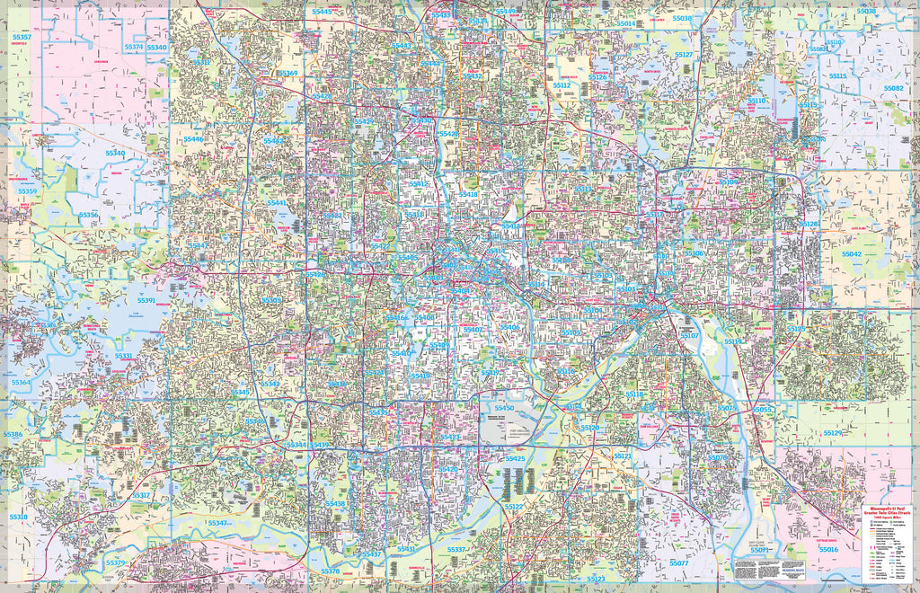 Twin Cities Streets Complete Street Map 1,000 Square Miles