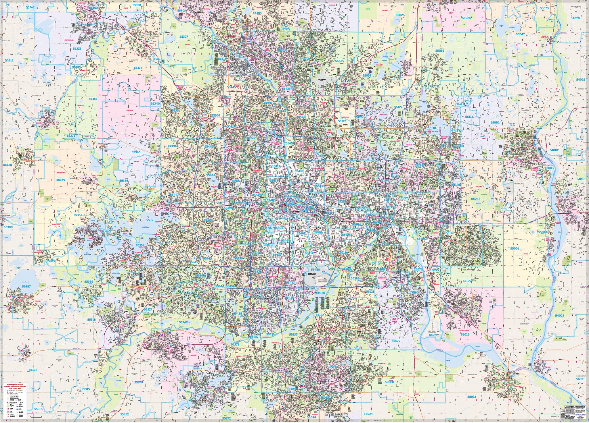 Twin Cities Streets Complete Street Map 2,000 Square Miles – Hedberg Maps