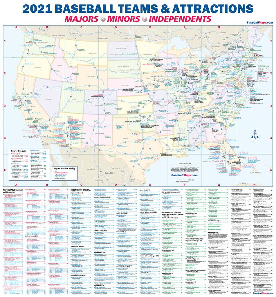 Baseball Teams and Attractions 2021 - laminated wall map