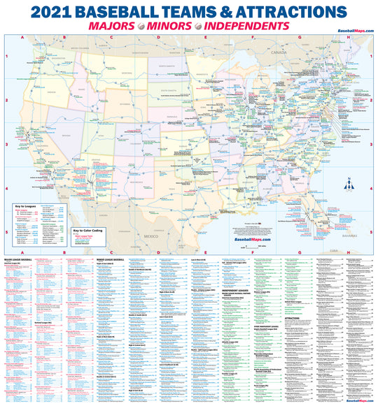 Pards Baseball Map Baseball Teams and Attractions 2021 - laminated wall map – Hedberg Maps